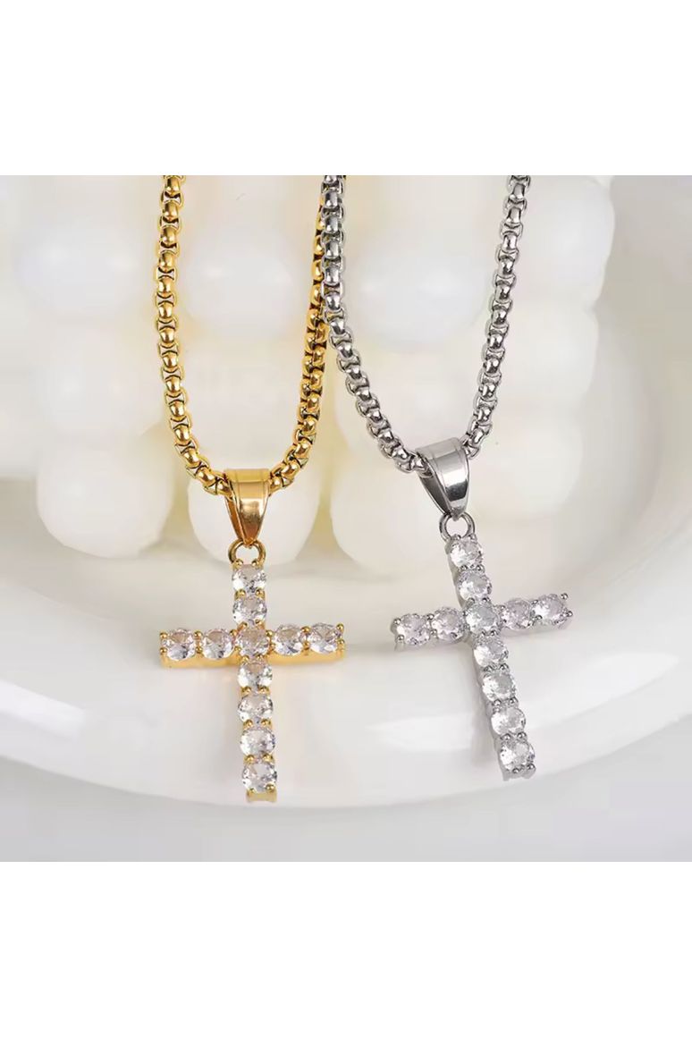 WOMEN'S HE IS RISEN 18K CUBIC ZIRCONIA CROSS NECKLACE