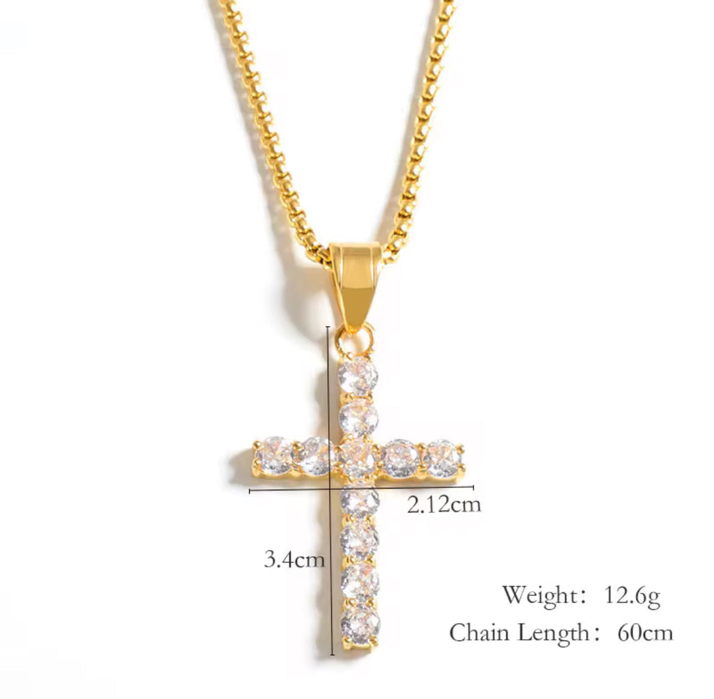 WOMEN'S HE IS RISEN 18K CUBIC ZIRCONIA CROSS NECKLACE