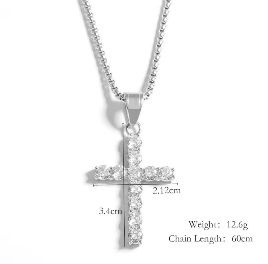 WOMEN'S HE IS RISEN 18K CUBIC ZIRCONIA CROSS NECKLACE