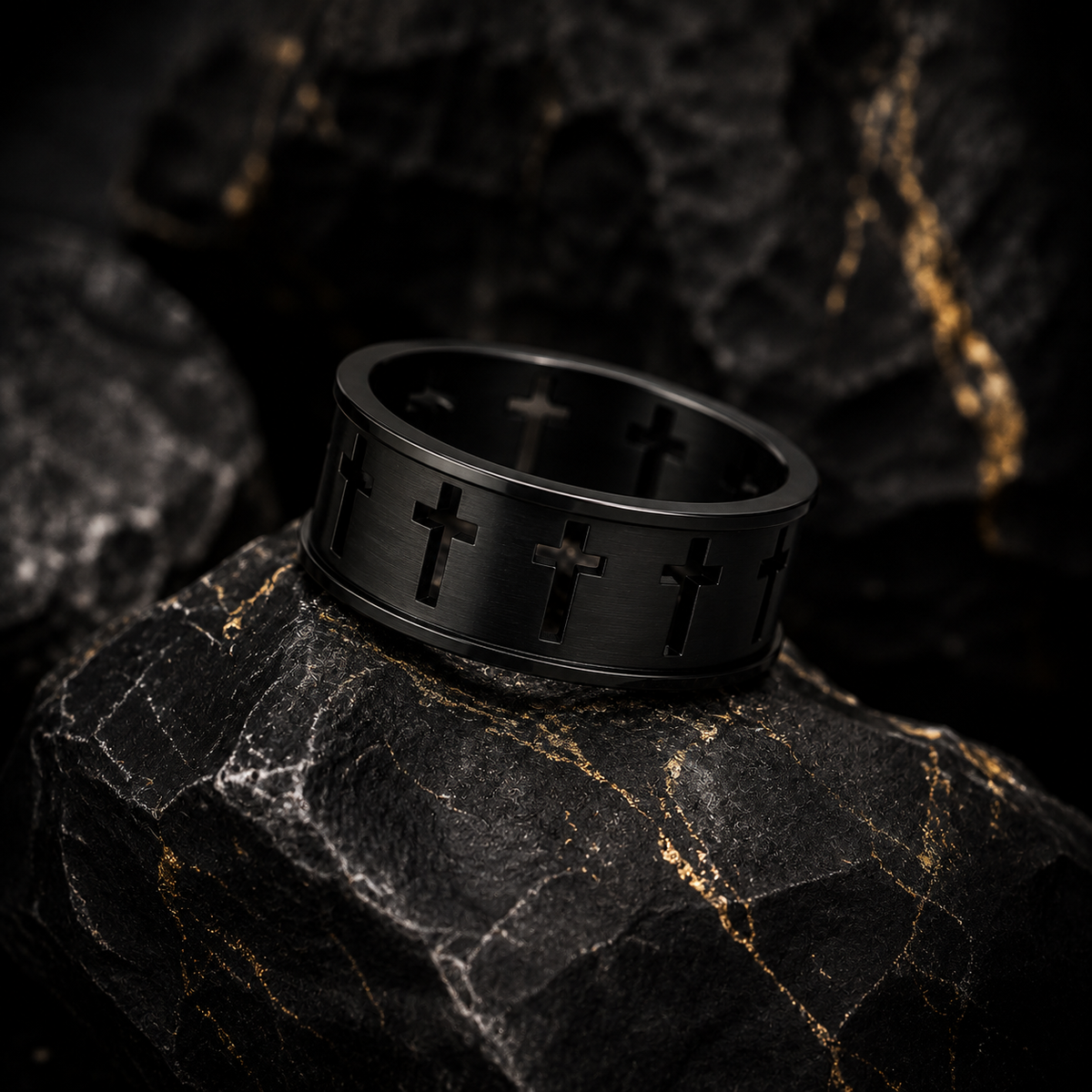 MEN'S MATTE BLACK FORGED CROSS RING-COMING SOON