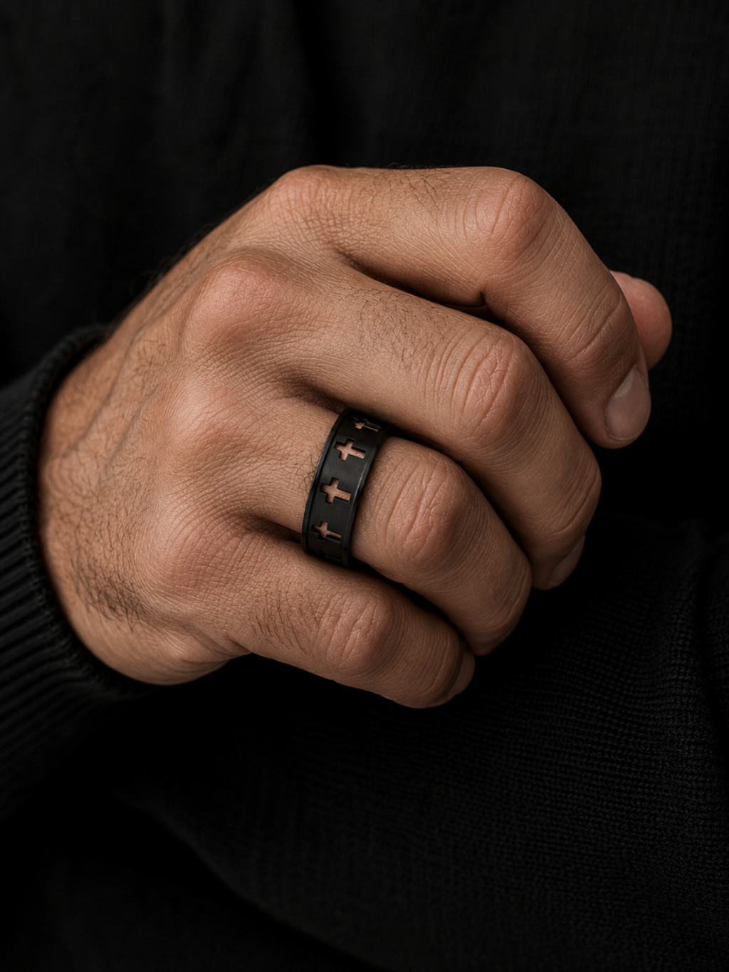 MEN'S MATTE BLACK FORGED CROSS RING-COMING SOON