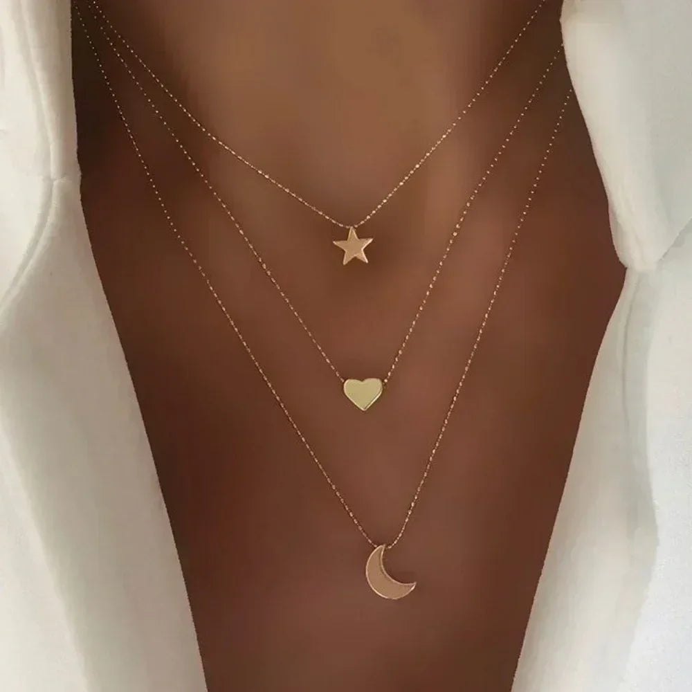 Three-Piece Gold Star, Pearl and Cross Necklace Set