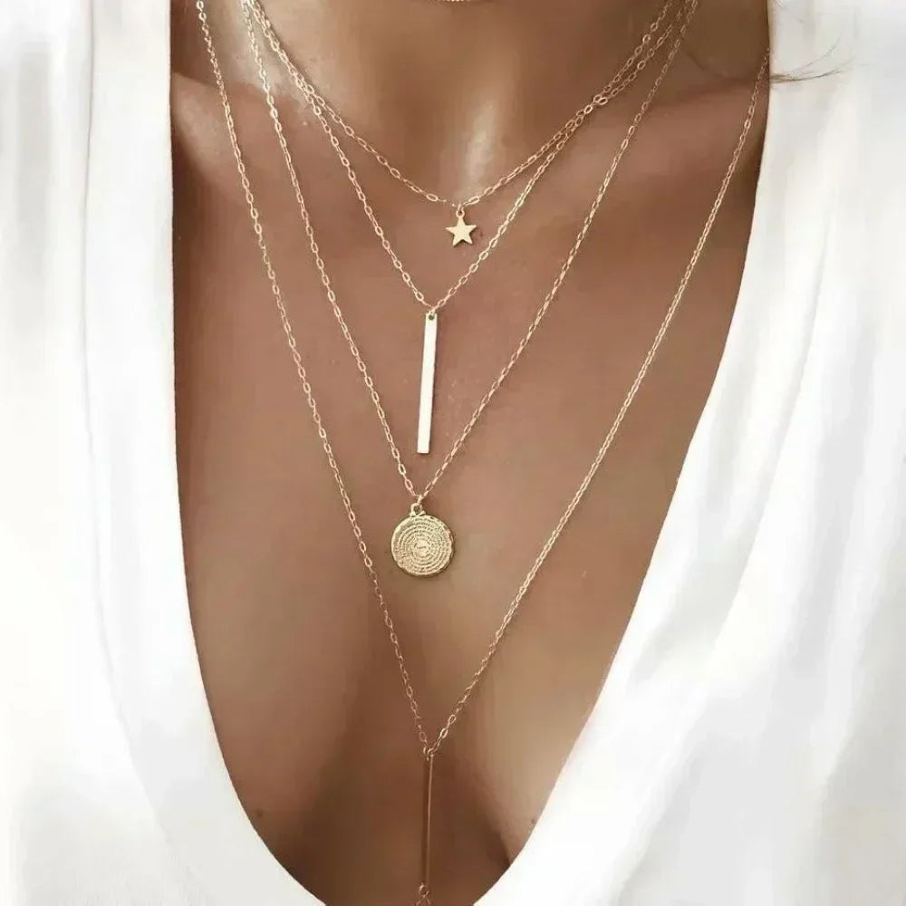 Three-Piece Gold Star, Pearl and Cross Necklace Set