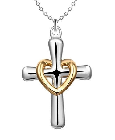 Sterling Silver Sacred Heart Cross Necklace