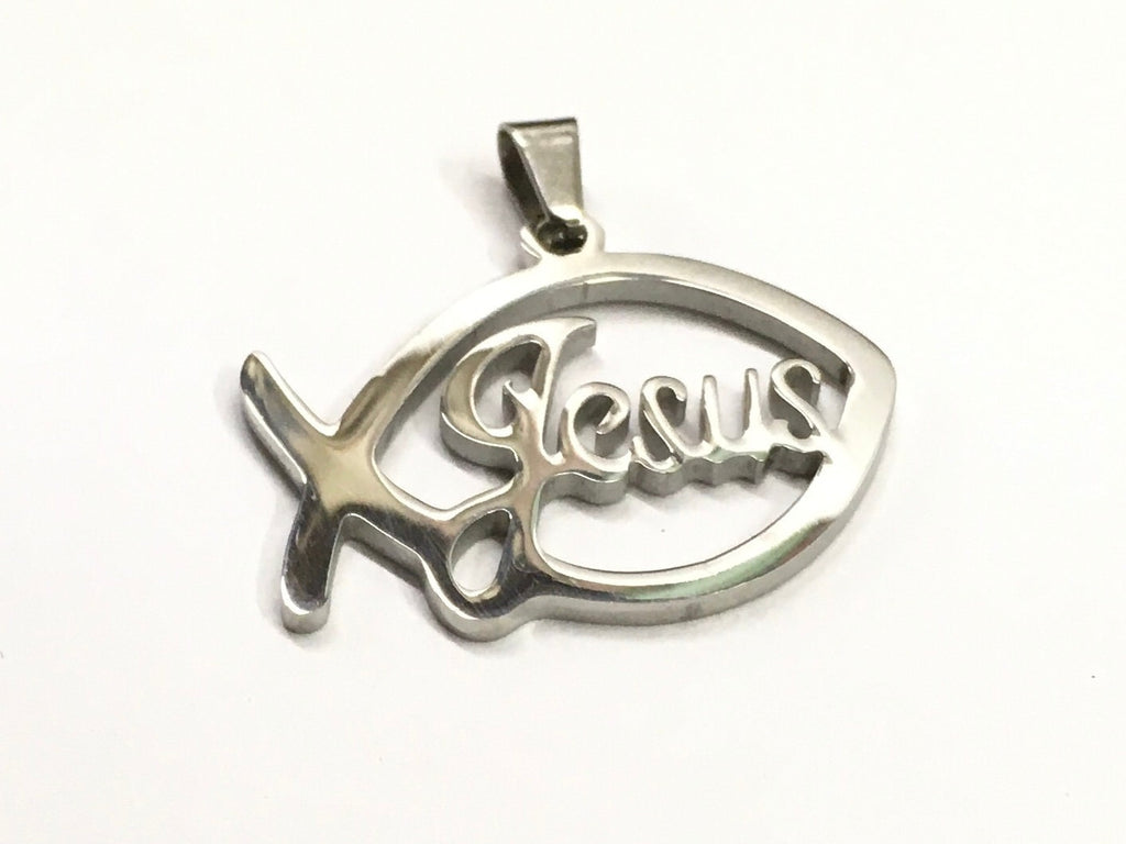 Silver Ichthus Fish Cross Necklace