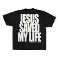 Jesus Saved My Life Puff-Print Shirt – Black