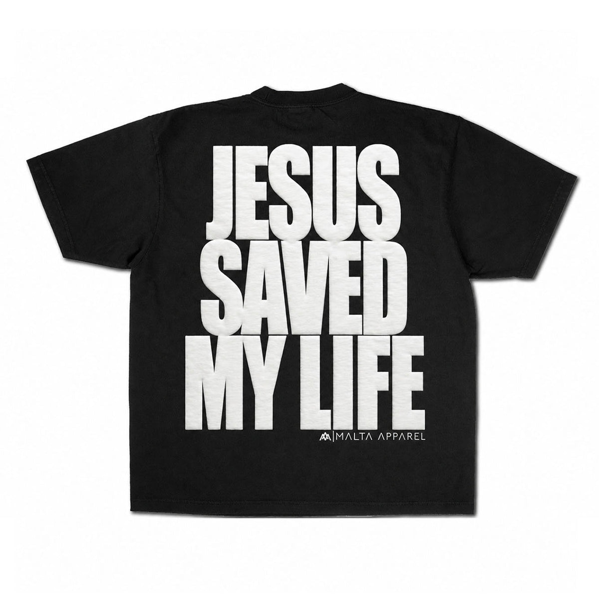 Jesus Saved My Life Puff-Print Shirt – Black