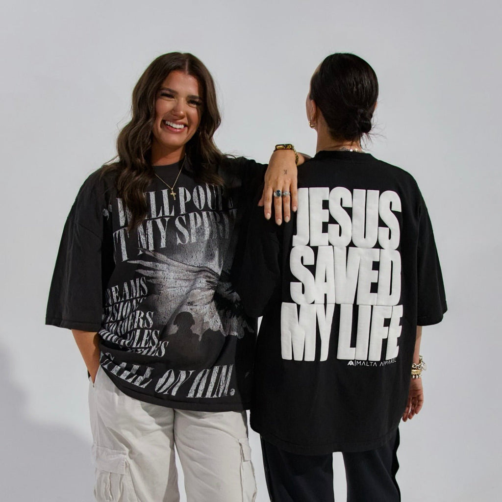 Jesus Saved My Life Puff-Print Shirt – Black