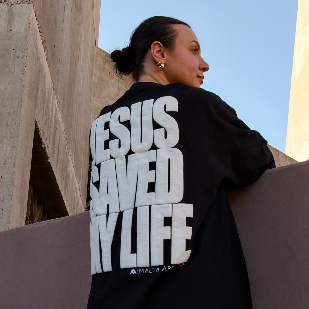 Jesus Saved My Life Puff-Print Shirt – Black