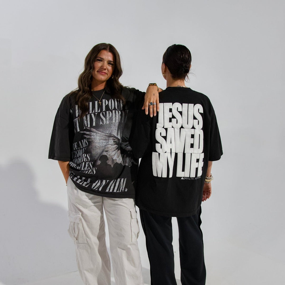 Jesus Saved My Life Puff-Print Shirt – Black